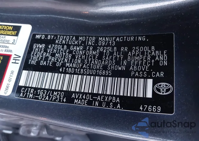 4T1BD1EB5DU016895: 43537288