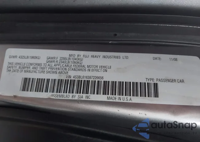 4S3BL616397226656: 43538429