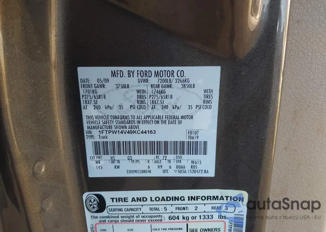 1FTPW14V49KC44163: 43538475