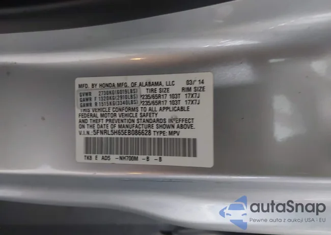 5FNRL5H65EB086628: 43538505