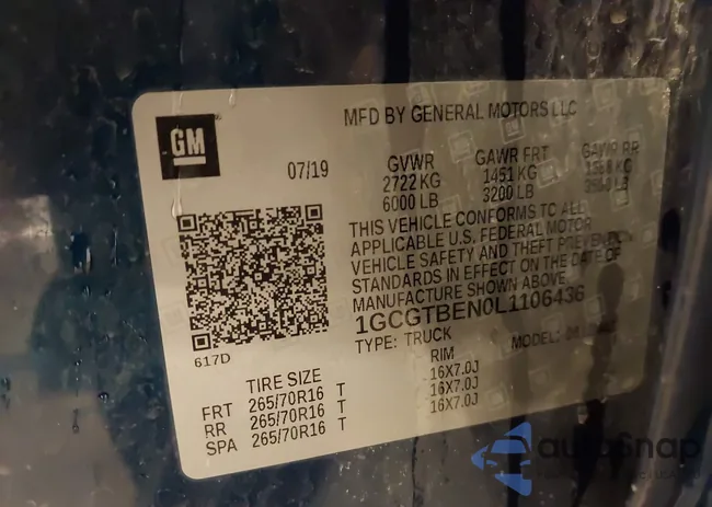 1GCGTBEN0L1106436: 43538791