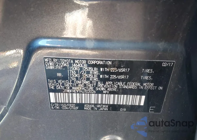 JTMBFREV1HJ702026: 43538867