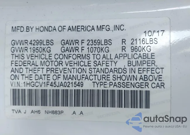 1HGCV1F45JA021549: 43538915