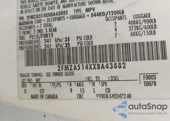 2FMZA514XXBA43882: 43538183