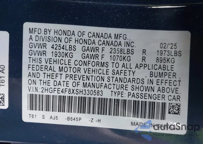 2HGFE4F8XSH330583: 43538332