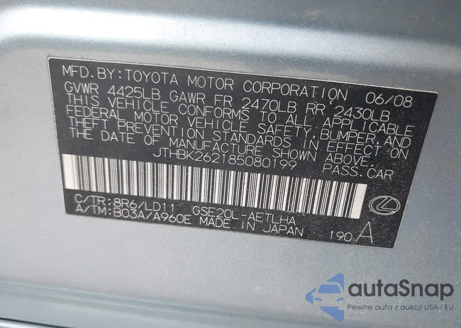 JTHBK262185080199: 43539612