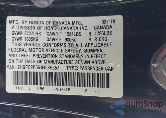 2HGFC2F56JH535557: 43539799