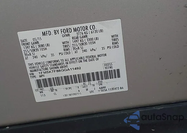 1FM5K7F88GGA11492: 43539939