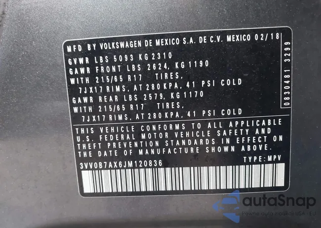 3VV0B7AX6JM120836: 43539200