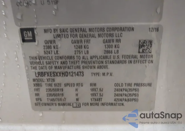 LRBFXESXXHD121473: 43539224