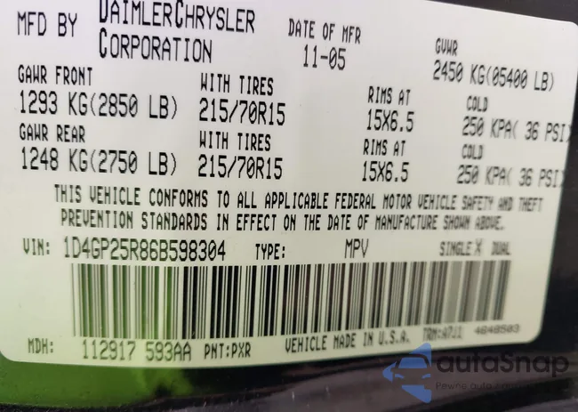 1D4GP25R86B598304: 43540379