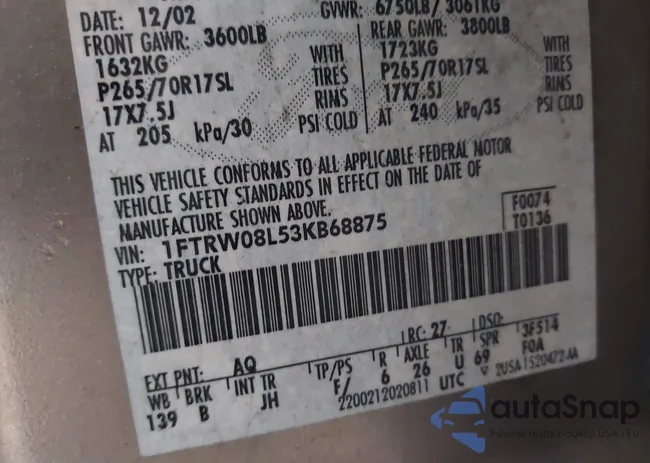 1FTRW08L53KB68875: 43540480