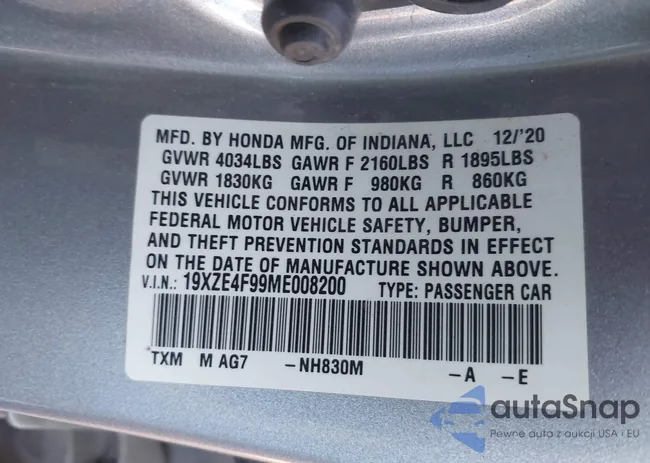 19XZE4F99ME008200: 43540641