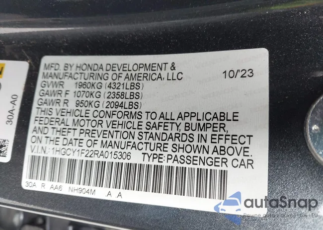 1HGCY1F22RA015306: 43540115