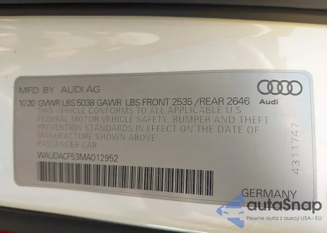 WAUDACF53MA012952: 43540130