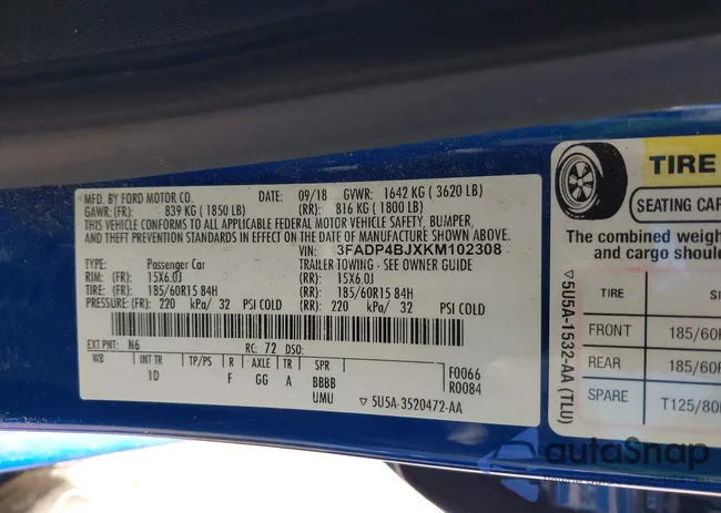 3FADP4BJXKM102308: 43540168