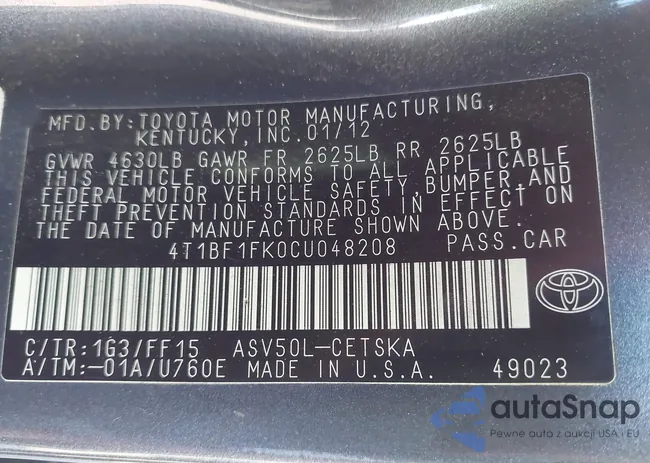 4T1BF1FK0CU048208: 43541526