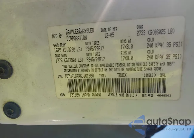 1D7HA16KX6J161060: 43541585