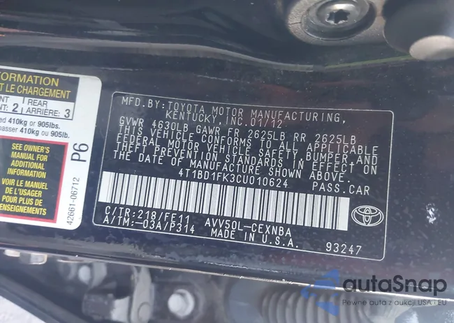 4T1BD1FK3CU010624: 43541623