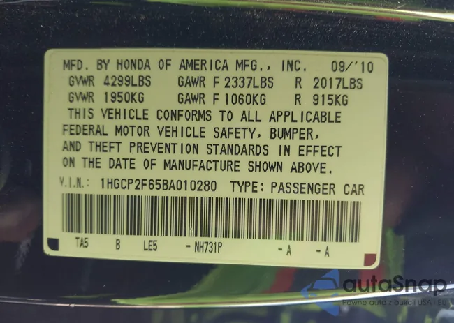 1HGCP2F65BA010280: 43541689