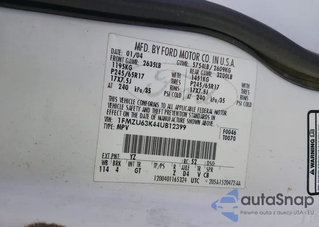 1FMZU63K44UB12399: 43541763