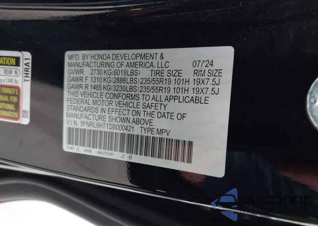 5FNRL6H71SB000421: 43541930