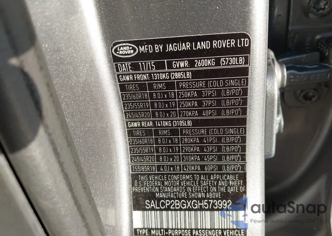 SALCP2BGXGH573992: 43541036