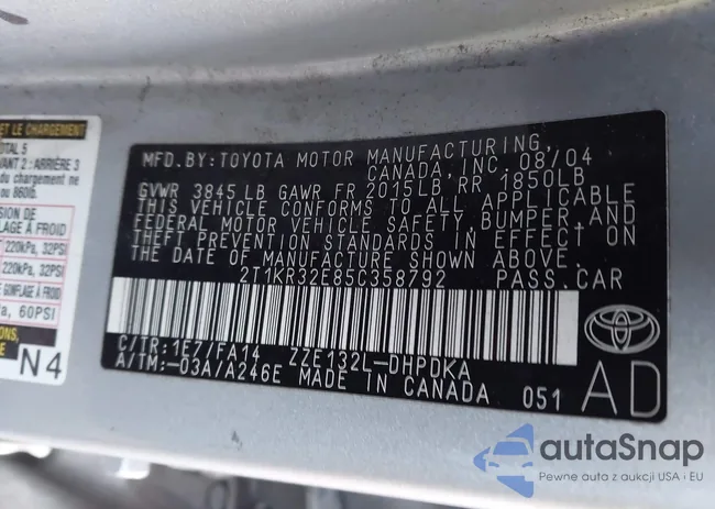 2T1KR32E85C358792: 43541080