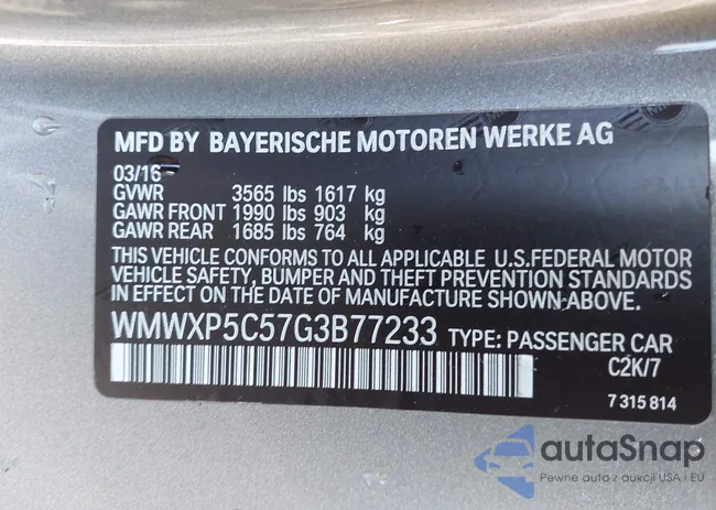 WMWXP5C57G3B77233: 43541099