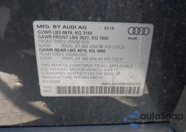 WA1LAAGE8KB010374: 43541148