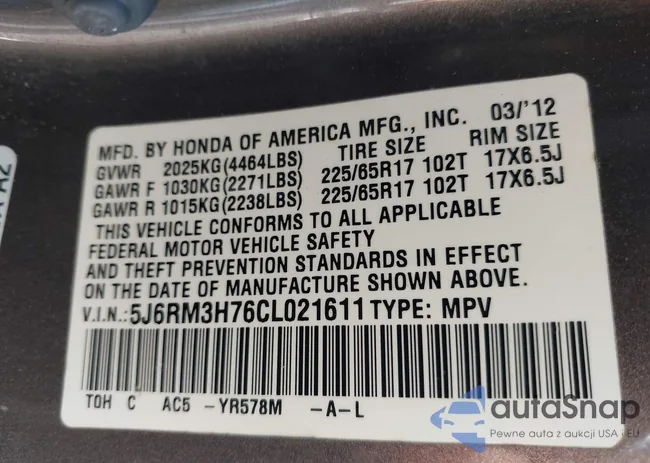 5J6RM3H76CL021611: 43541278