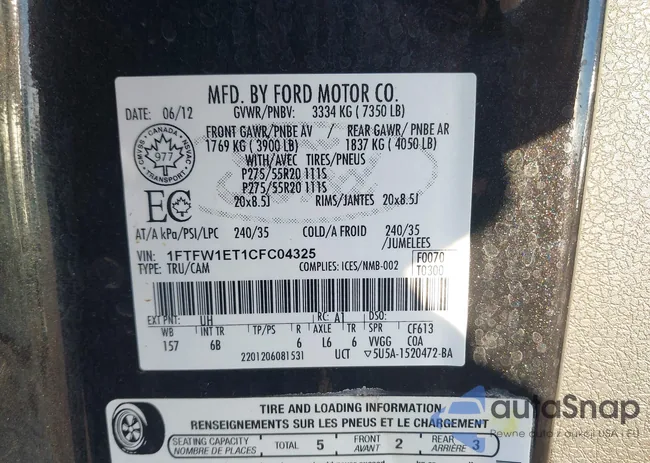 1FTFW1ET1CFC04325: 43541280