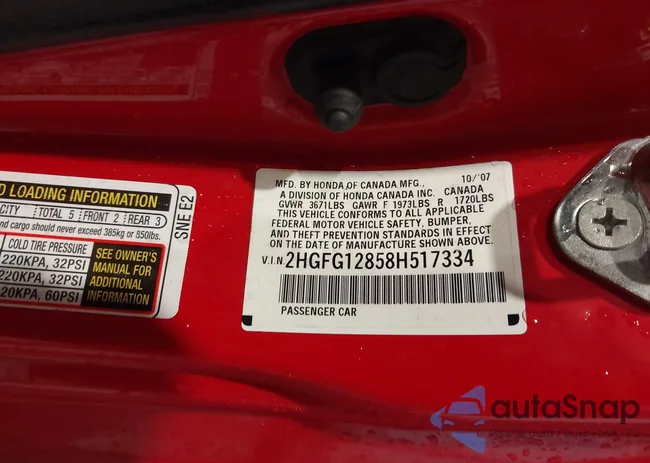 2HGFG12858H517334: 43542387