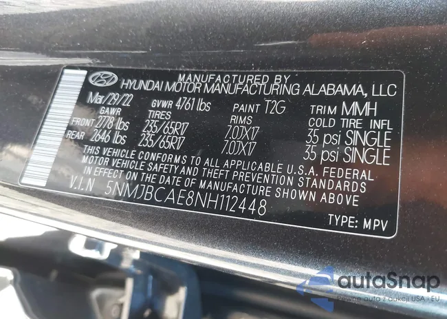 5NMJBCAE8NH112448: 43542609