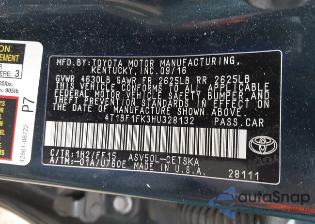 4T1BF1FK3HU328132: 43542630