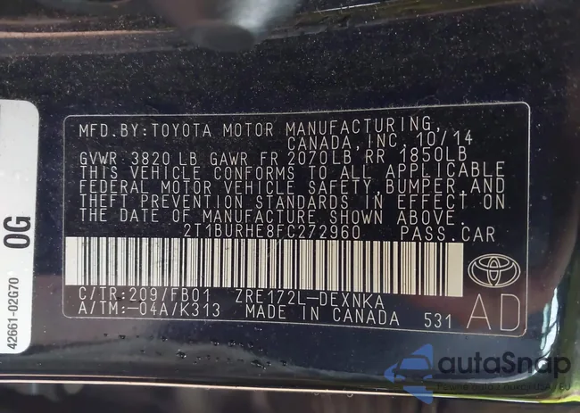 2T1BURHE8FC272960: 43542670