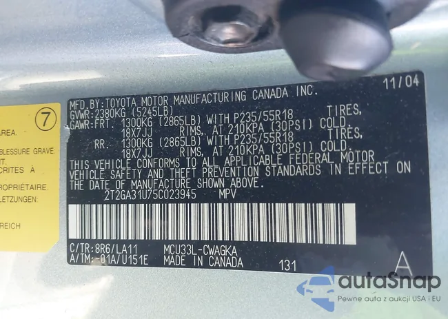 2T2GA31U75C023945: 43542729