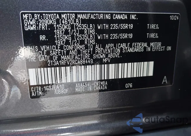 2T3A1RFV2RC488449: 43542869