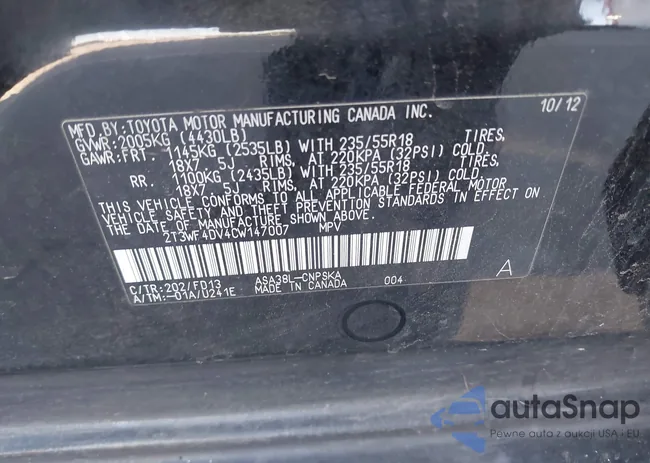 2T3WF4DV4CW147007: 43542098