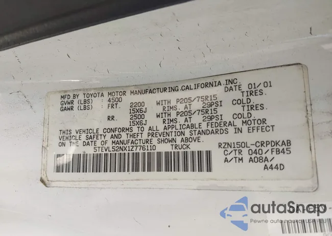 5TEVL52NX1Z776110: 43542276