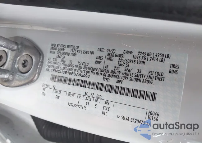 1FMCU0E10PUA92096: 43542286