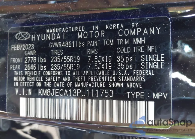 KM8JECA13PU111753: 43542333