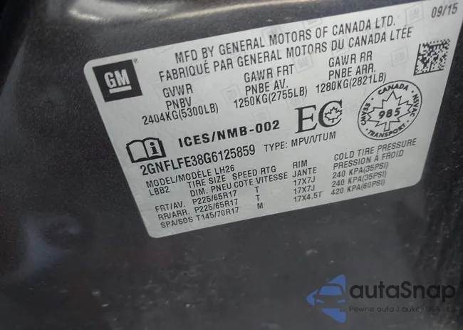 2GNFLFE38G6125859: 43542348