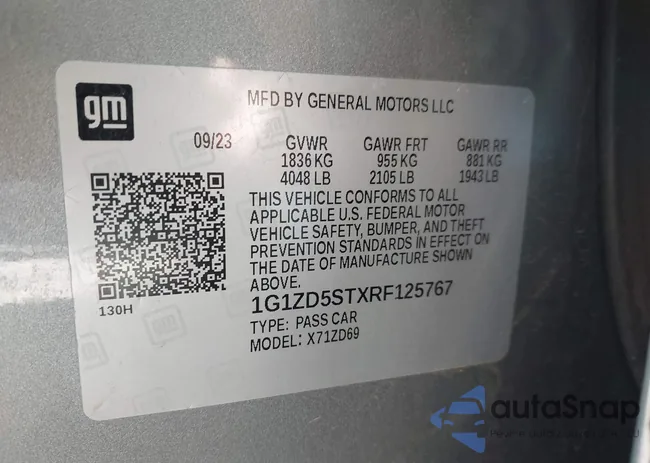 1G1ZD5STXRF125767: 43543412