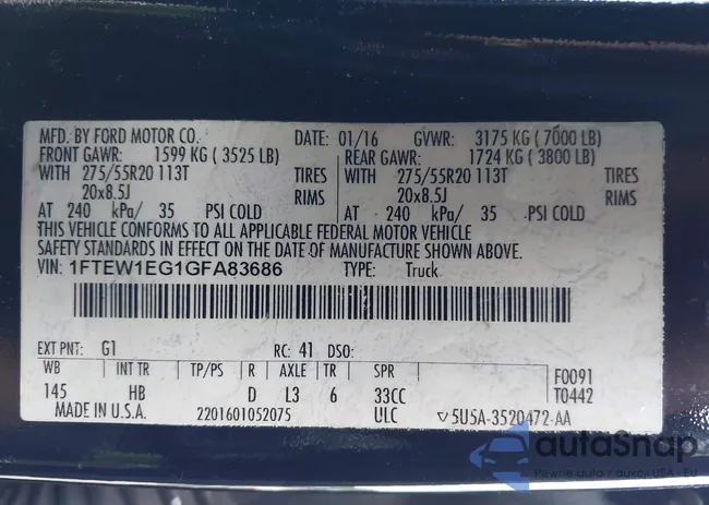 1FTEW1EG1GFA83686: 43543476