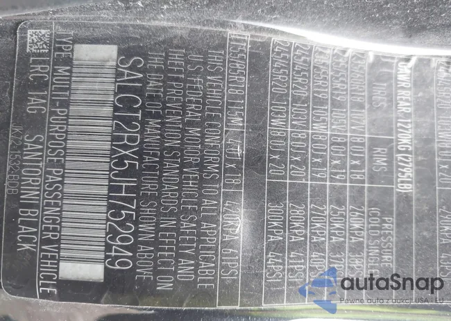 SALCT2RX5JH752949: 43543487