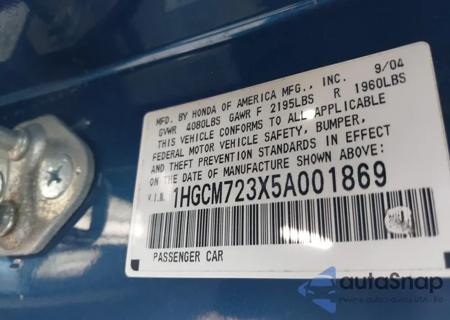 1HGCM723X5A001869: 43543572