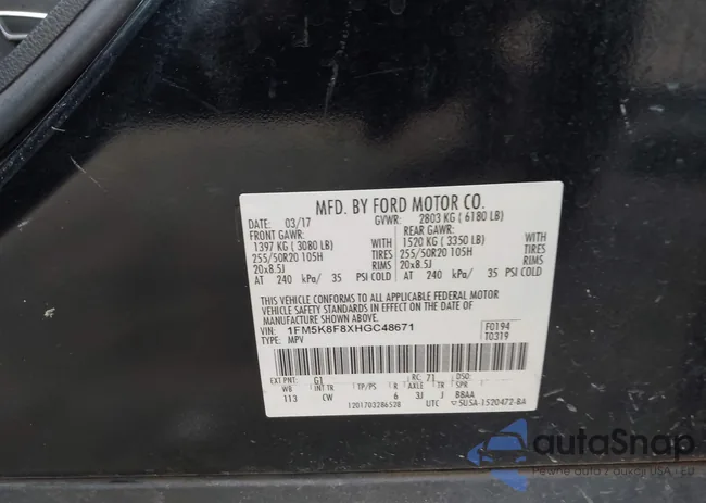 1FM5K8F8XHGC48671: 43543575