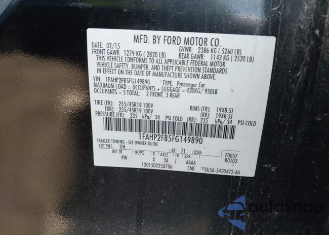 1FAHP2F85FG149890: 43543615