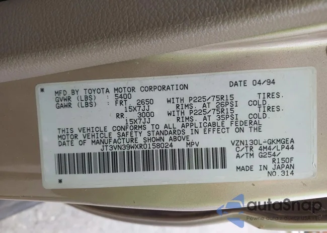 JT3VN39WXR0158024: 43543657